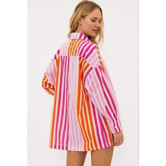 Beach Riot Alexa Top Cover-Up Sunset Stripes Pink Orange Button-Down Size S/M - Picture 2 of 6